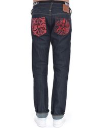 evisu carrot fit seagull reflective print selvedge