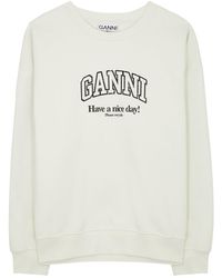Ganni - Logo-Print Cotton Sweatshirt - Lyst