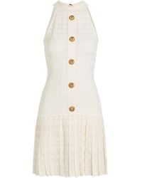 Balmain - Checked Pleated Stretch-Knit Mini Dress - Lyst