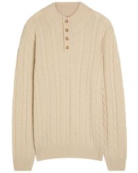 Aurélien - Cable-Knit Wool And Cashmere-Blend Polo Jumper - Lyst