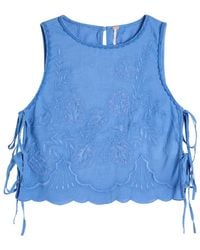Free People - Faded Gardens Floral-Embroidered Cotton Tank - Lyst
