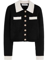 Self-Portrait - Contrast-Trim Waffle-Knit Cardigan - Lyst
