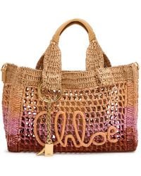Chloé - Summer Banana Logo Leather And Raffia Tote - Lyst