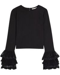 Alice + Olivia - Delaina Long Sleeve Crop Top With Ruffle Cuff - Lyst