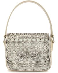 Self-Portrait - Micro Crystal-Embellished Satin And Leather Top Handle Bag - Lyst