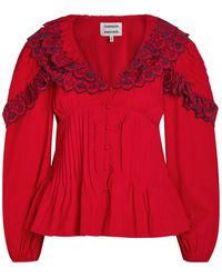 Damson Madder - Caroline Embroidered Cotton-Poplin Blouse - Lyst