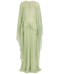 De La Vali - Evita Lace-Trimmed Draped Georgette Maxi Dress - Lyst