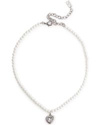 COACH - Crystal-embellished Faux Pearl Heart Necklace - Lyst