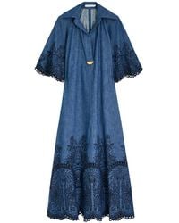 Zimmermann - Coco Embroidered Chambray Midi Shirt Dress - Lyst