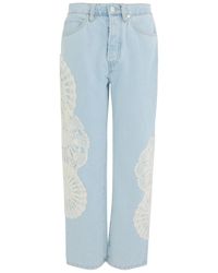 FRAME - The Crochet Vertical Crop Straight-Leg Jeans - Lyst