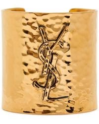 Saint Laurent - Logo Hammered Cuff - Lyst