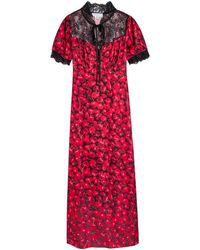 Never Fully Dressed - Lyla Cherry-Print Lace And Satin Midi Dress - Lyst
