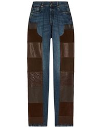 Versace - Leather And Suede Patchwork Straight-Leg Jeans - Lyst