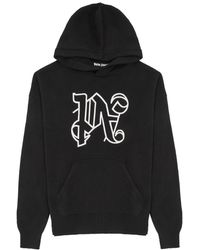 Palm Angels - Logo-embroidered Hooded Wool-blend Sweatshirt - Lyst