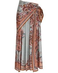 Zimmermann - Aster Scarf Printed Silk Midi Skirt - Lyst