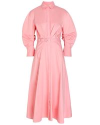Rebecca Vallance - Dianthe Belted Stretch Cotton-Poplin Midi Shirt Dress - Lyst