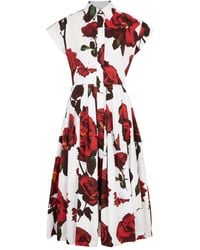 Alexander McQueen - Floral-print Cotton Midi Dress - Lyst