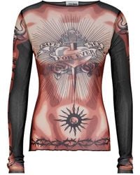 Jean Paul Gaultier - Safe Sex Tattoo Printed Tulle Top - Lyst