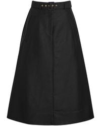 Moncler - Belted Cotton-Poplin Midi Skirt - Lyst