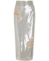 Huishan Zhang - Oakley Floral-Appliquéd Sequin Midi Skirt - Lyst