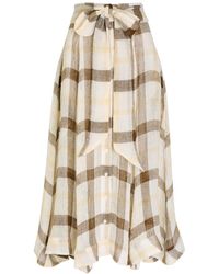 Lisa Marie Fernandez - Checked Belted Linen-Blend Midi Skirt - Lyst