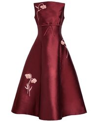 Erdem - Floral-Embroidered Mikado Satin Midi Dress - Lyst
