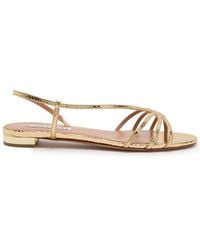 Aquazzura - Talk To Me Snake-Effect Metallic Leather Sandals - Lyst