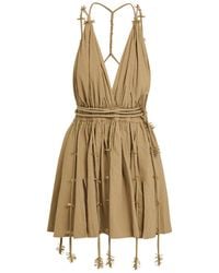 Caravana - Bead Embellished Halterneck Cotton Mini Dress - Lyst