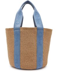 Chloé - Woody Logo-Embroidered Raffia Basket Bag - Lyst