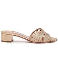Aquazzura - Crystal Lover 35 Embellished Metallic Nappa Mules - Lyst
