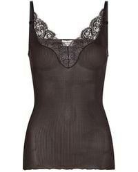 Saint Laurent - Lace-Trim Ribbed Silk Tank Top - Lyst