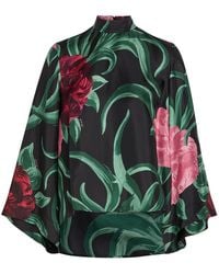La DoubleJ - Make An Exit Floral-Print Silk-Twill Top - Lyst