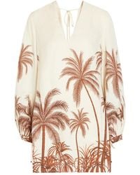 ANDRES OTALORA - Y El Mar Printed Linen Mini Dress - Lyst