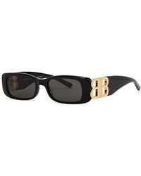 Balenciaga - Rectangle-frame Sunglasses , Designer-engraved Charcoal Lenses, Gold-tone B Designer Plaque At Temples - Lyst