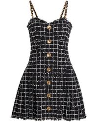 Balmain - Checked Tweed Mini Dress - Lyst