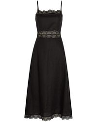 STAUD - Amalina Lace And Linen Midi Dress - Lyst