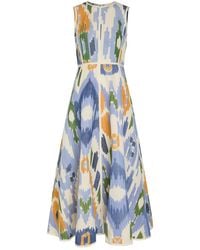 Emporio Sirenuse - Clodette Printed Cotton And Linen-Blend Midi Dress - Lyst