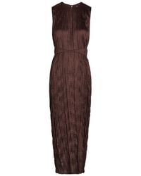 STAUD - Mizu Belted Plissé Midi Dress - Lyst