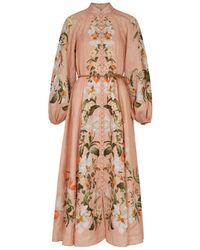Zimmermann - Lexi Billow Floral-print Linen Midi Dress - Lyst
