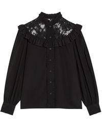 Chloé - Ruffled Lace-Trim Silk Blouse - Lyst