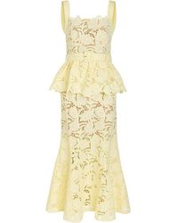 Self-Portrait - Belted Floral Guipure-Lace Midi Dress - Lyst
