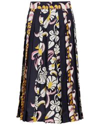 Tory Burch - Printed Pleated Silk Midi Skirt - Lyst