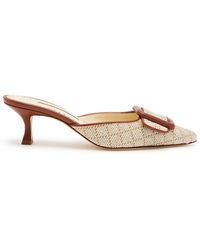 Manolo Blahnik - Maysalebi 50 Raffia And Leather Mules - Lyst