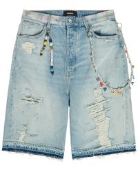 NAHMIAS - Beaded Distressed Denim Shorts - Lyst