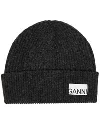Ganni - Ribbed Wool-Blend Beanie - Lyst
