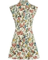Alice + Olivia - Kim Floral-Print Cotton-Blend Poplin Mini Shirt Dress - Lyst