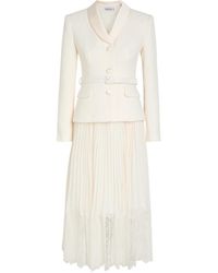 Self-Portrait - Tailored Belted Bouclé And Chiffon Midi Dress - Lyst