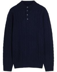 Aurélien - Cable-Knit Wool And Cashmere-Blend Polo Jumper - Lyst