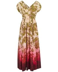 La DoubleJ - Waldorf Printed Smocked Silk Midi Dress - Lyst