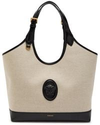 Versace - Large Leather And Canvas Tote Bag - Lyst